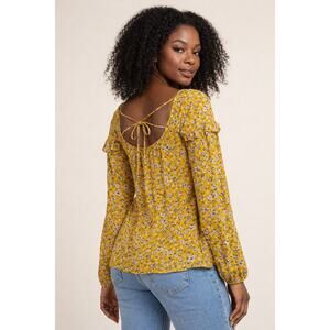 NWT Easel Floral Peasant Blouse Mustard Yellow Size M